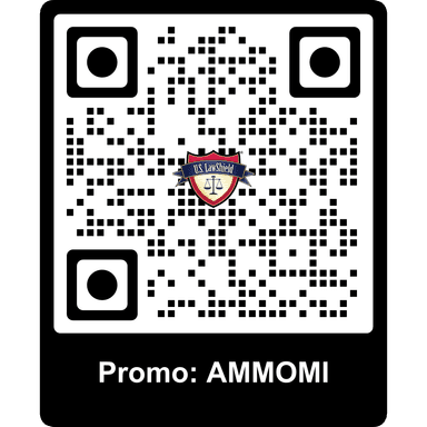 QR code linking to the U.S. LawShield Student Guide, instructor promo AMMOMI