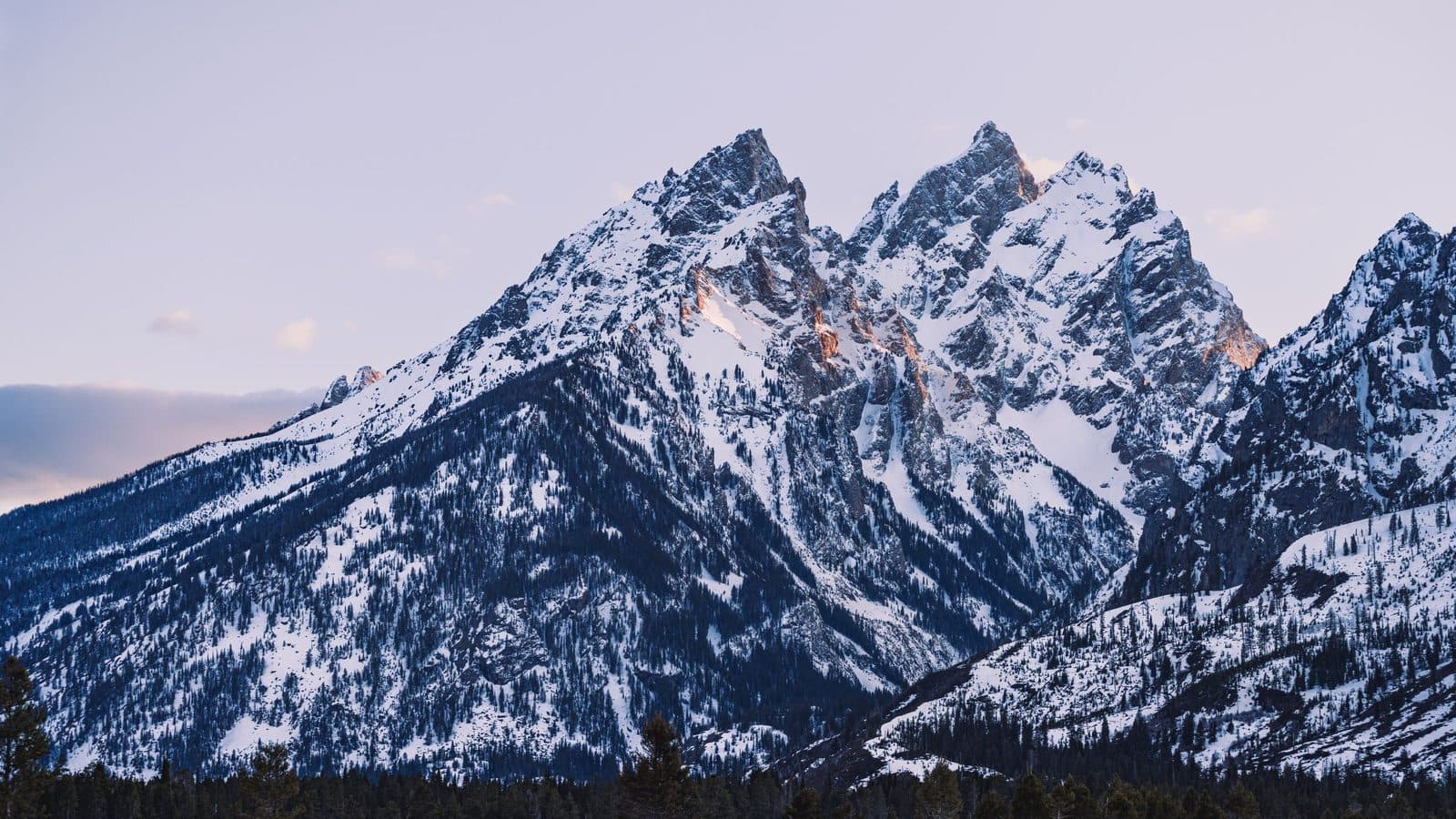 The snow-covered Teton Range in Wyoming in winter